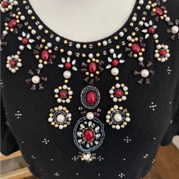 Alice + Olivia Beaded Pearl Embellished Short Sleeve Sweater Neiman Marcus M - Picture 4 of 12